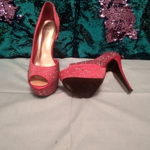 Bakers Pink Rhinestone Open Toe Heels